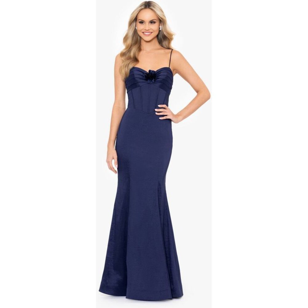 Blondie Nites Womens Juniors Rosette Evening Prom Mermaid Gown Corset Dress,...
